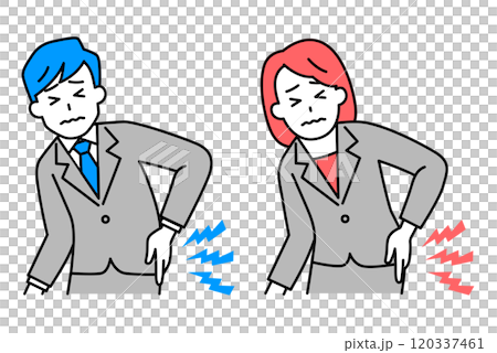 腰痛がつらいスーツの男女　セット 120337461