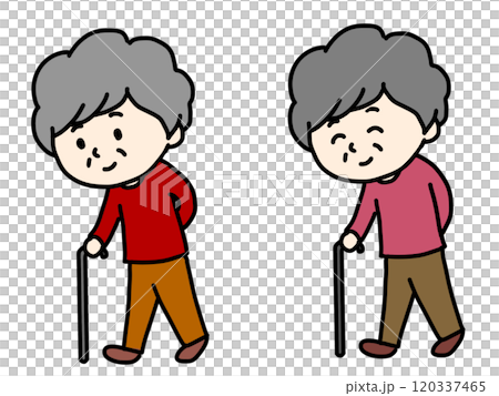 一位老婦人拄著拐杖的插圖 一位老婦人拄著拐杖的插圖 120337465