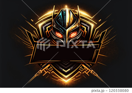 Armored warrior villain face logo template with free space for text. Generative AI 120338080