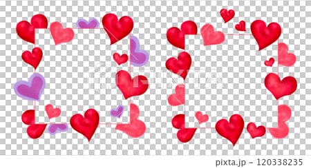Square frame of red and purple hearts for Valentine's Day, Mother's Day. Watercolor, marker illustrations. Hand drawn isolated art. Background, template with place for text for invitation design. 120338235
