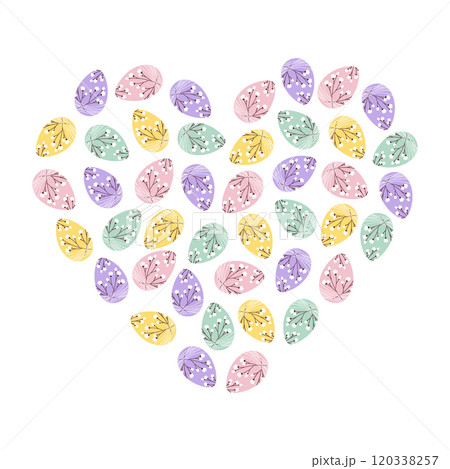 Patterned Easter eggs heart shape. Greeting or cards decorative Design element or background texture Patterned Easter eggs heart shape. Greeting or cards decorative Design element or background texture 120338257