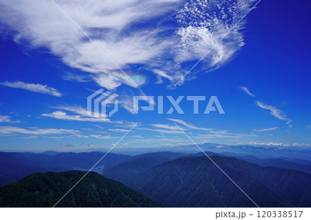 鍬崎山からの有峰湖と白山 120338517
