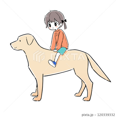 犬の背中に乗った少女のイラスト 120339332