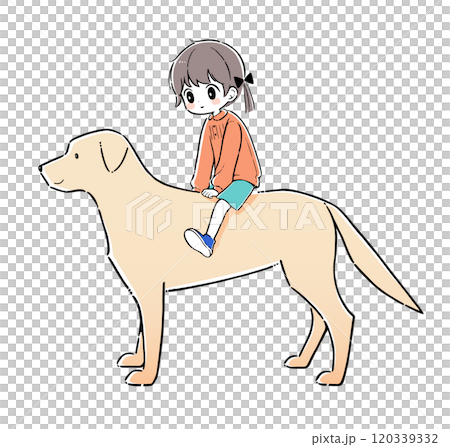 犬の背中に乗った少女のイラスト 120339332