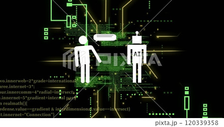Image of ai data processing over chat bot and computer circuit board 120339358