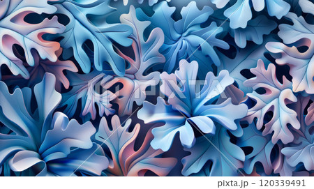 Abstract Botanical Background with Blue and Pink Stylized Leaves in Soft Tones. Pattern 120339491