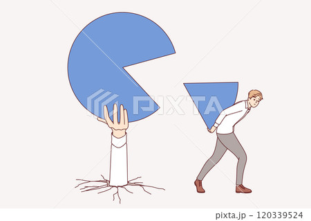 Successful business man taking market share from competitors by taking piece of chart 120339524