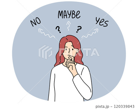 Thinking woman makes difficult solution and reflects on problem that has arisen. Thinking woman makes difficult solution and reflects on problem that has arisen. 120339843