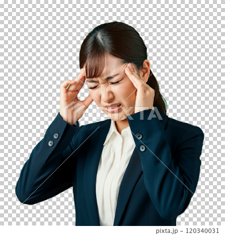頭痛に悩む若いビジネスウーマン 120340031