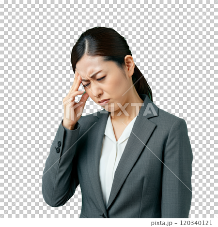 A woman suffering from a headache 120340121