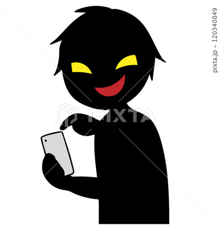 スマホを持った黒色のシルエットの悪人イメージの素材 スマホを持った黒色のシルエットの悪人イメージの素材 120340849