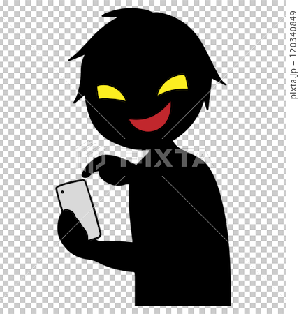 スマホを持った黒色のシルエットの悪人イメージの素材 スマホを持った黒色のシルエットの悪人イメージの素材 120340849