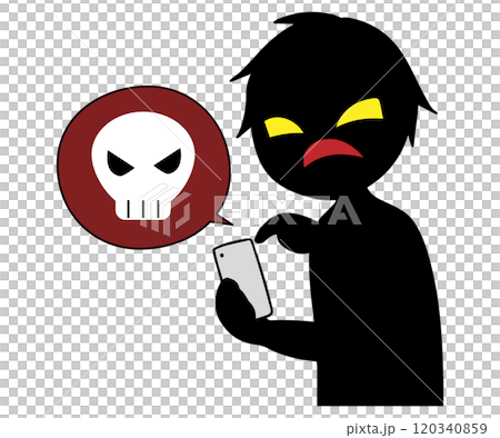 Image of a black silhouette of a villain holding a smartphone Image of a black silhouette of a villain holding a smartphone 120340859