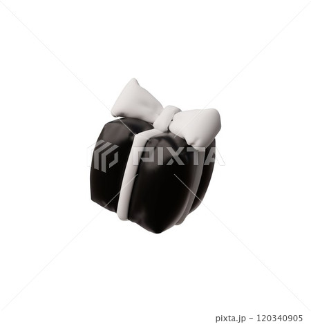 3D black gift box with ribbon bow from inflated balloon vector icon, festive present surprise, volume holiday decoration 120340905