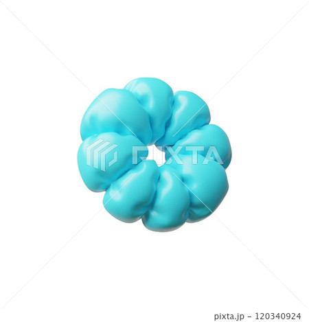 Realistic blue inflated balloon flower shape 3D plastic cartoon icon, glossy volume game festive decoration, air figure 120340924