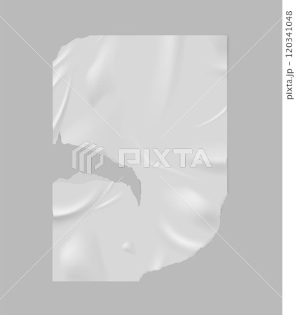 Paper wrinkled torn poster flyer, vector realistic glued wrinkles white wet paper sheet template with crumpled texture 120341048