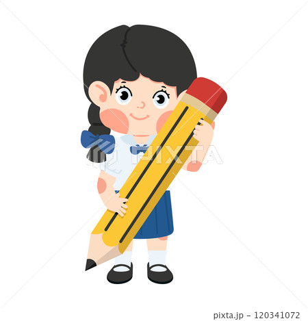 Cartoon girl holding a big pencil 120341072