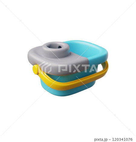 Plastic bucket with handle and hole for drying the mop 3D plastic vector icon, realistic housekeeping cleaning equipment 120341076