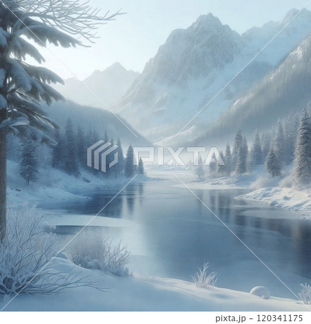 冬の静けさが漂う凍った湖の風景 冬の静けさが漂う凍った湖の風景 120341175