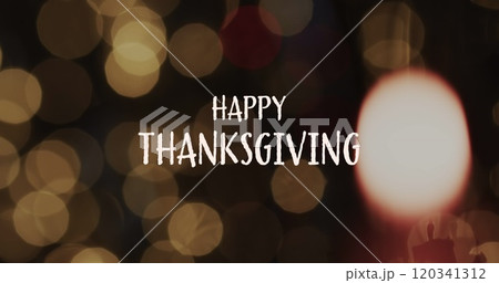 Image of happy thanksgiving text and spot lights on brown background Image of happy thanksgiving text and spot lights on brown background 120341312