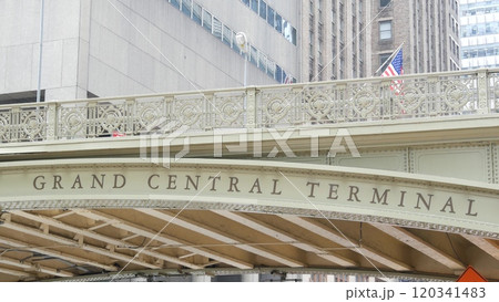 New York City Grand Central Terminal, 42 street, Park Avenue, Pershing Square bridge architecture. 120341483