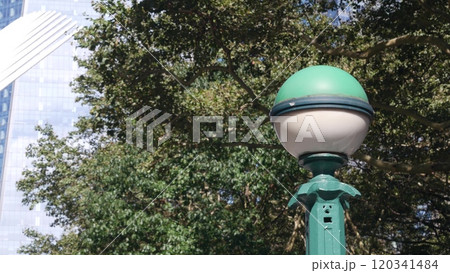 New York underground subway globe, metro orb lamp. Metropolitan entrance Manhattan financial district 120341484