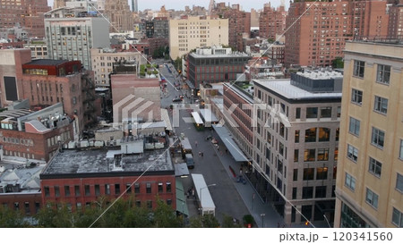 New York City Manhattan skyline cityscape. Rooftop view point, residential district buildings roofs. New York City Manhattan skyline cityscape. Rooftop view point, residential district buildings roofs. 120341560