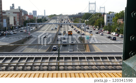 Robert F. Kennedy Triborough Bridge, Astoria, New York City. Car traffic on road, highway in Queens. Robert F. Kennedy Triborough Bridge, Astoria, New York City. Car traffic on road, highway in Queens. 120341590