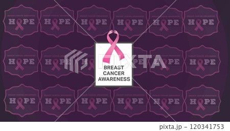 Image of breast cancer awareness text over pink breast cancer ribbons Image of breast cancer awareness text over pink breast cancer ribbons 120341753