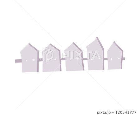 Vector graphics of a wooden fence with posts of different shapes, painted in white 120341777