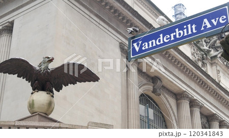 New York City Grand Central Terminal, Vanderbilt road sign, 42 street, Park Avenue, Pershing Square. 120341843