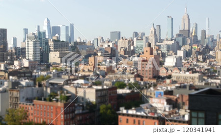 New York City Manhattan skyline cityscape. Empire State Building, Hudson Yards. Rooftops or roofs. 120341941