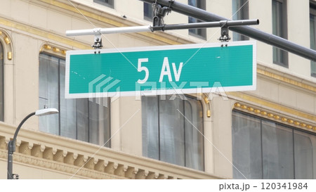 Fifth avenue, 5 ave road sign, Manhattan midtown architecture, New York City 5th av street corner. Fifth avenue, 5 ave road sign, Manhattan midtown architecture, New York City 5th av street corner. 120341984