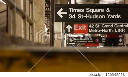 New York subway station interior, underground metropolitan platform. United States metro transport. 120342068