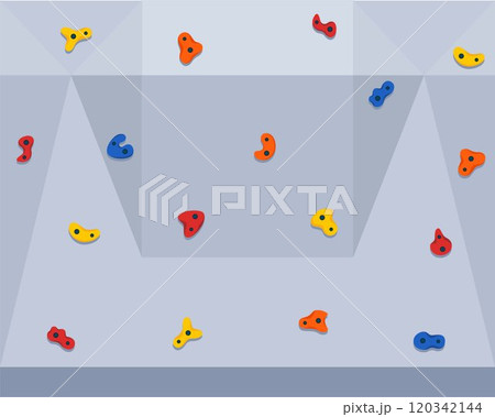 Climbing wall with grips. Climbing wall, climbing, bouldering, bouldering wall, boulder grips, climb, holders for climbers. Vector illustration. Climbing wall with grips. Climbing wall, climbing, bouldering, bouldering wall, boulder grips, climb, holders for climbers. Vector illustration. 120342144
