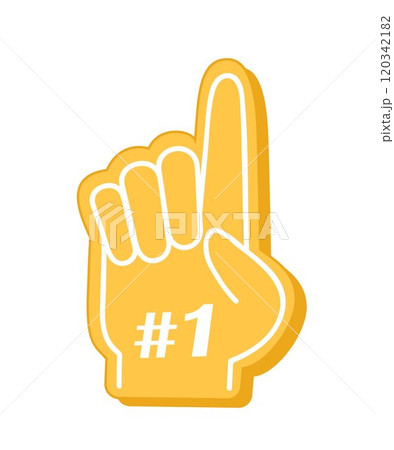 Fan foam finger. Number 1 one sports fan foam hand with raising forefinger icon. Fan support sport vector illustration. Fan foam finger. Number 1 one sports fan foam hand with raising forefinger icon. Fan support sport vector illustration. 120342182