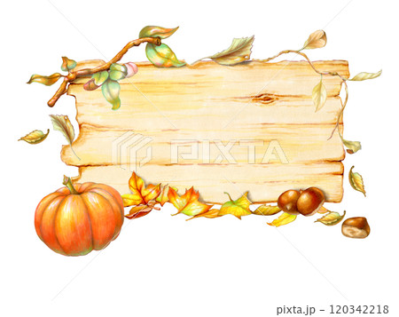 Wood banner with autumn vegetation 120342218