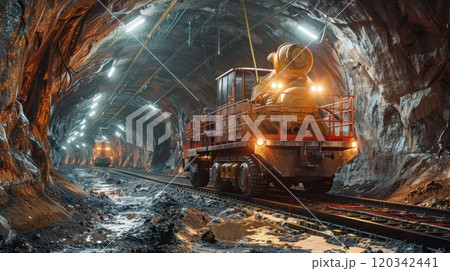 Construction of a tunnel of a high-speed railway line. Construction of a large tunnel in the mountain 120342441
