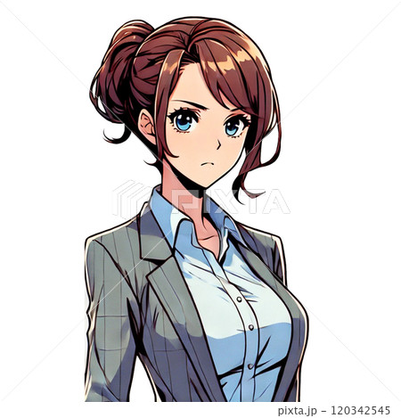 ショートポニーテールのスーツ女性 透過素材 120342545