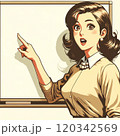 パネルを紹介する女性 120342569
