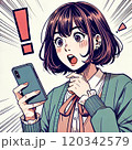 スマホを見て驚く女性 120342579