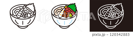 海鮮丼のアイコンイラスト。伝統的な日本食。 海鮮丼のアイコンイラスト。伝統的な日本食。 120342883