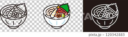 海鮮丼のアイコンイラスト。伝統的な日本食。 海鮮丼のアイコンイラスト。伝統的な日本食。 120342883