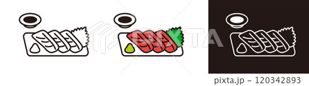 マグロの刺身のアイコンイラスト。伝統的な日本食、お造り。 120342893