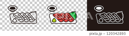 マグロの刺身のアイコンイラスト。伝統的な日本食、お造り。 120342893