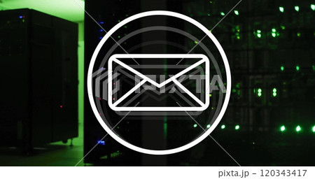 Image of email icon and digital data processing over computer servers 120343417