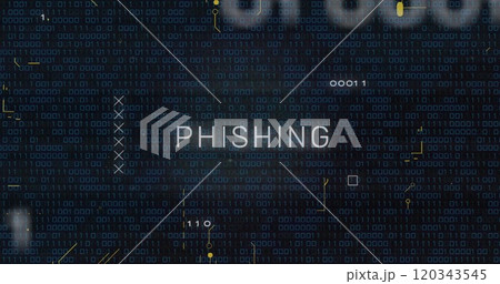 Phishing text image over binary code and digital data background 120343545