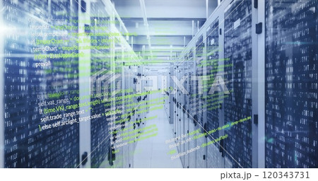 Computer code image over servers in data center 120343731