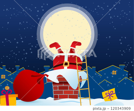 The moon is beautiful. Merry Christmas. Santa Claus dives down the chimney. The moon is beautiful. Merry Christmas. Santa Claus dives down the chimney. 120343909