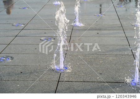 Fountain Water Texture Background, Falling Fresh Fountain Jets, Waterfall Splash Pattern, Summer Park Fountain Water Texture Background, Falling Fresh Fountain Jets, Waterfall Splash Pattern, Summer Park 120343946